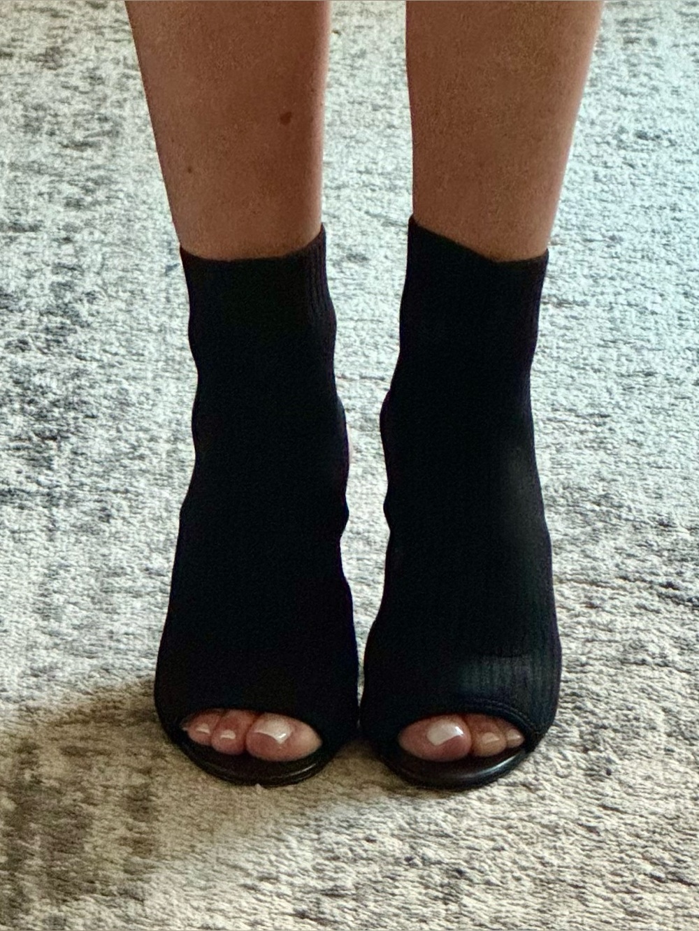 Leith Black Knit Sock Slingback Heels Size 7.5 Minimalist Stiletto